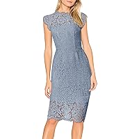 MEROKEETY Women's Sleeveless Lace Floral Elegant Cocktail Dress Crew Neck Knee Length for Party