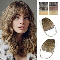 Bangs Hair Clip in 100% Human Extensions Wispy French Fringe with Temples Hairpieces for Women on Air Curved Daily Wear(Wispy Bangs,Light Brown)
