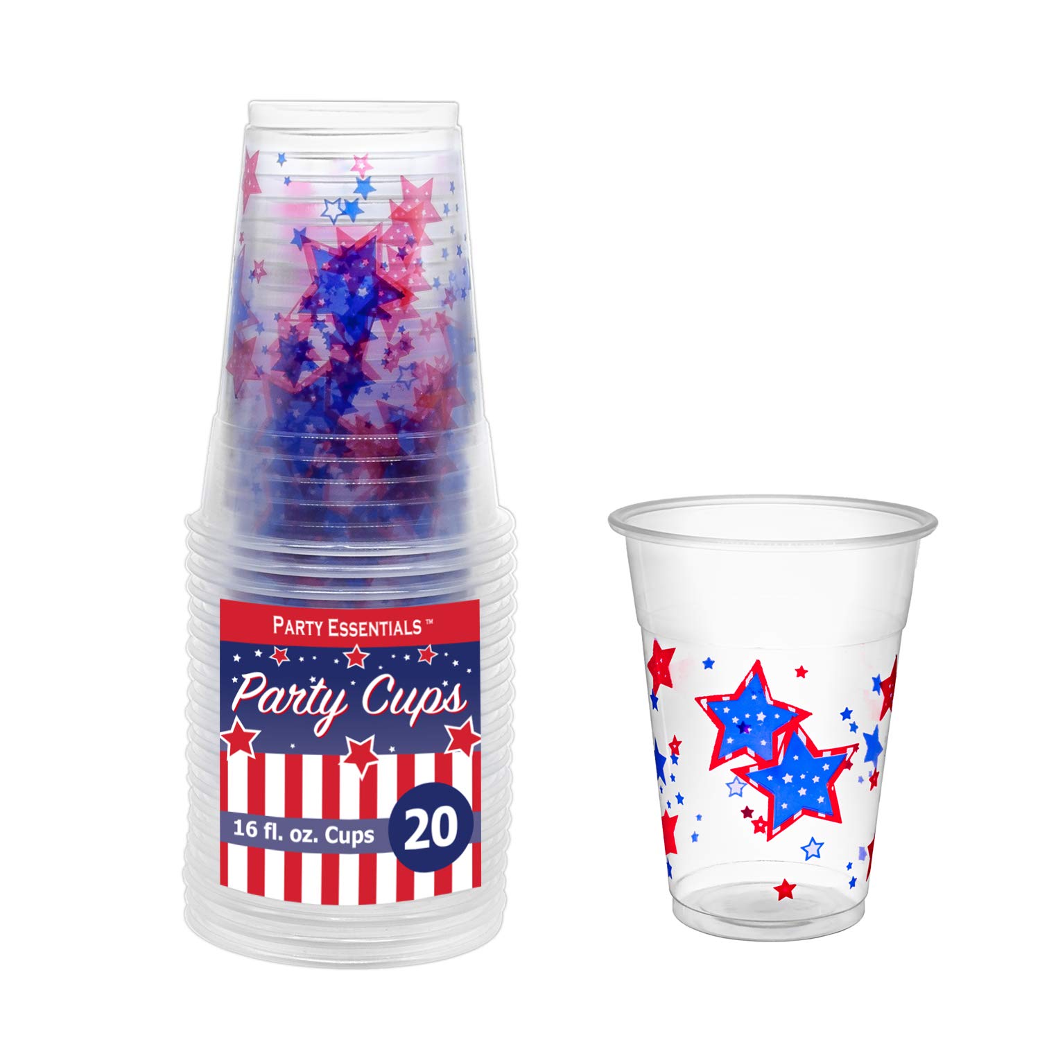 Party Essentials Party Supplies Tableware, 20 Count (Pack of 1), Patriotic Stars