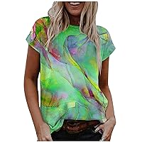 Summer Women Crewneck Tshirt Tops Casual Loose Fit Tie Dye Tunic Tees Fashion Short Sleeve Comfy Soft Workout Blouse