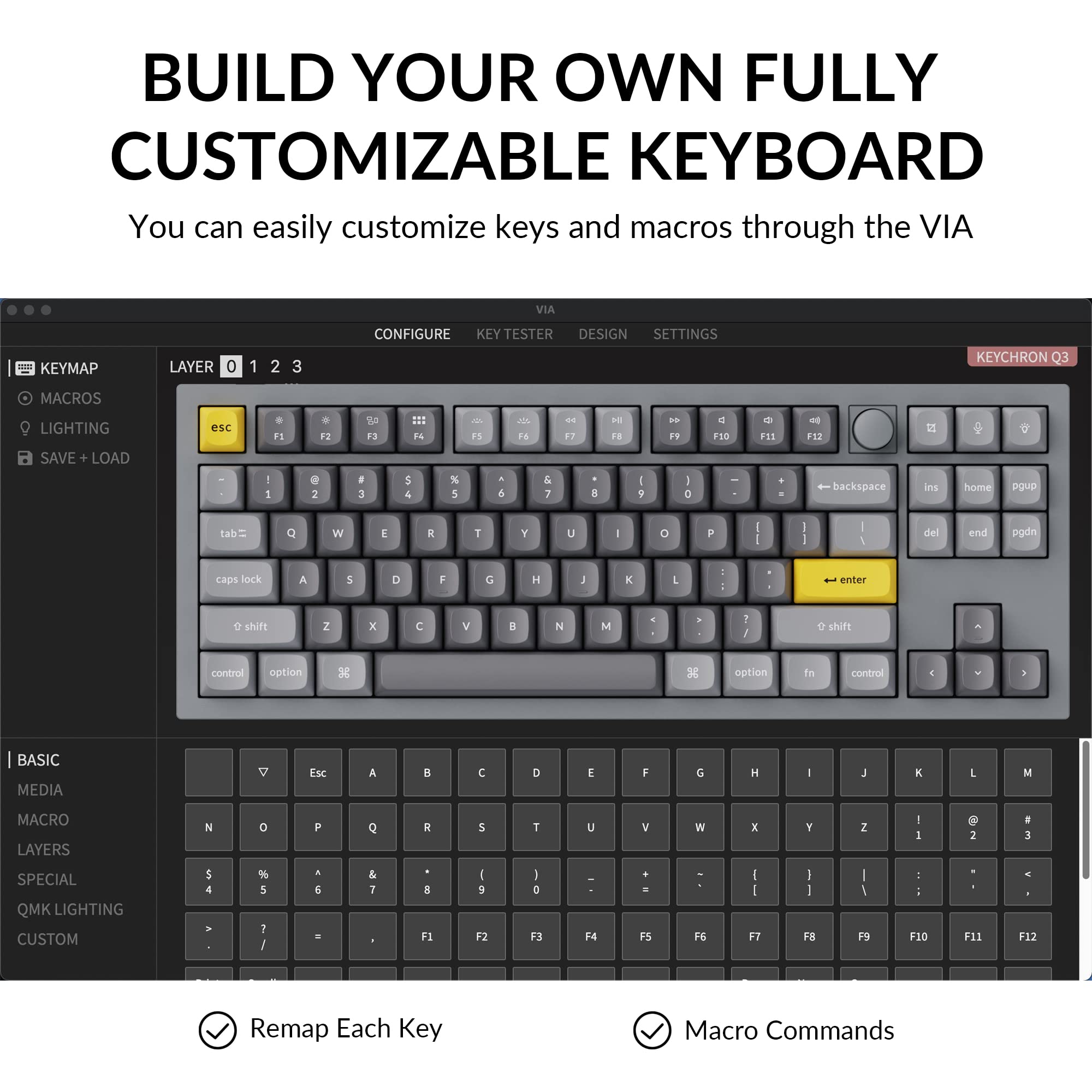 Keychron Q3 Wired Custom Mechanical Keyboard Knob Version, TKL QMK/VIA Programmable Macro with Hot-swappable Gateron G Pro Brown Switch Double Gasket Compatible with Mac Windows Linux (Grey)