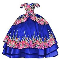 Off The Shoulder Plus Size 3D Floral Flowers Mexican Quinceanera Prom Dresses Charro 2024 Satin Corset Back