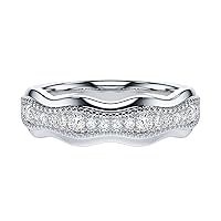 THELANDA Genuine Moissanite or Simulated Diamond Sterling Silver Antique Milgrain Wave Shape Eternity Band Wedding Ring