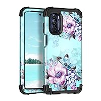 Rancase Compatible with Moto G Stylus 2022 5G/4G Case,Three Layer Heavy Duty Shockproof Protection Hard Plastic Bumper +Soft Silicone Rubber Protective Case for Motorola G Stylus 2022,Blue Flower