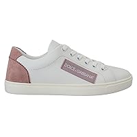 Dolce & Gabbana White Pink Leather Low Top Sneakers Women's Shoes