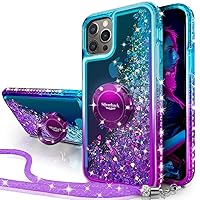 Silverback for iPhone 12 Case/iPhone 12 Pro Case, Moving Liquid Holographic Glitter Case with Ring Kickstand Girls Women Bling Diamond Ring Protective Case for iPhone 12 /iPhone 12 Pro 6.1