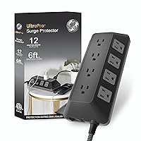 GE UltraPro Adapt 12-Outlet Surge Protector, 6ft Braided Cord Power Strip Surge Protector, Surge Protector Power Strip, 3540 Joules, Black, 74542