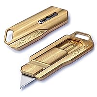 Milspin Magnus Brass Utility Knife Box Cutter with 5 Blades, Retractable Razor Blade Pocket Knife, Solid Brass Construction, Made in USA by Veterans
