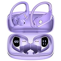 Wireless Earbuds Bluetooth Headphones 48hrs Play Back Sport Earphones with LED Display Over-Ear Buds with Earhooks Built-in Mic Headset for Workout Purple