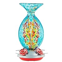 Muse Garden Hummingbird Feeders for Outdoors Hanging, Blown Glass Hummingbird Feeder, Containing Ant Moat, 32 Ounces, Multi-Functional+ Built-in Ant Moat, Blue Fireworks…