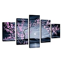 Moyedecor Art - 5 Pieces modern Canvas Painting Wall Art The Picture For Home Decoration Purple Plum blossom In night view Sea View Print On Canvas Giclee Artwork For Wall Decor