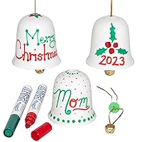 READY 2 LEARN Christmas Crafts - Design Your Own Porcelain Bells - Craft Kit for Kids - Christmas Tree Decorations - All Materials Included, Green,Red, Set of 3