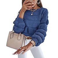 KIRUNDO Womens Fashion Fall Sweaters 2024 Casual Puff Sleeve Crew Neck Loose Chunky Knit Pullover Winter Cute Clothes
