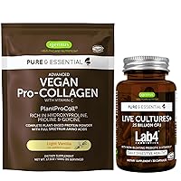Live Cultures+ Lab4 Probiotics + Vegan Vanilla Collagen Protein Powder Vegan Bundle, Complete Collagen Boosting Formula + 25 Billion CFU Probiotic with Non-Bloating Prebiotic, by Igennus