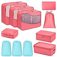 DIMJ Packing Cubes for Carry on Suitcase Organizer Bags Set of 11 Travel Packing Cubes for Travel Luggage Organizers Bag with Laundry Bag & Shoe Bag and Underwear Bag（Red）