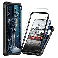 Case for BLU View Speed 5G with Tempered Glass Screen Protector, Dual Layer Protection Shockproof Corners TPU Bumper Cover Case for BLU View Speed 5G B1550VL, Snowy Wolf