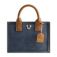 True Religion Women's Tote Bag, Faux Suede Medium Travel Purse Handbag with Adjustable Shoulder Strap and Horseshoe Logo, Blue