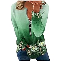 Going Out Tops for Women Long Sleeve V Neck Sweatshirts Printing Quarter Zipper Pullover Tops Hide Belly T Shirts