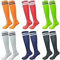 10 Pairs Kids Soccer Socks Stretchy Knee High Tube Socks Colorful Football Athletic Team Socks for Boys Girls