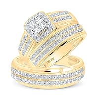 The Diamond Deal 10kt Yellow Gold His Hers Princess Diamond Cluster Matching Wedding Set 1 Cttw