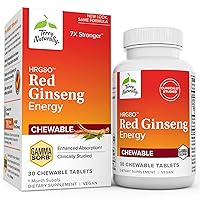 Terry Naturally HRG80 Red Ginseng Energy - 30 Chewable Tablets - Red Ginseng Root Powder, Panax Ginseng, HRG80 - Non-GMO, Vegan, Gluten Free - 30 Servings