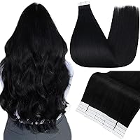 Full Shine 24 Inch Black Tape in Hair Extensions Tape in Jet Black Natural Real Human Hair Long Tape in Hair Extensions Real Human Hair 20 Pieces 50Grams Soft Hair Extensions