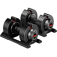 Adjustable Dumbbell, 2PCS 52lb Dumbbell Set with Tray for Workout Strength Training Fitness, Adjustable Weight Dial Dumbbell with Anti-Slip Handle and Weight Plate for Home Exercise