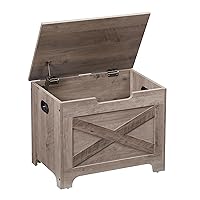Storage Chest, Storage Bench with Safety Hinge, Barn Style Storage Trunk, Wooden Entryway Bench, Shoe Bench, Large Storage Chest for Entryway, Bedroom, Living Room (Grey-23.6 inches)