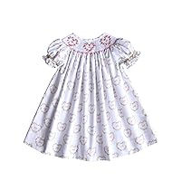 Spring Easter Hand Smocked Hearts Girls Dress Bishop Style I Love You Outfit White and Pink