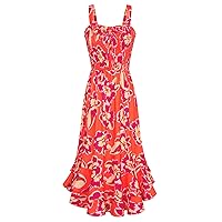 GRACE KARIN Women's 2024 Summer Floral Boho Dress Square Neck Strapped Swing A Line Beach Long Maxi Dress