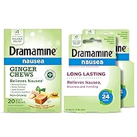 Dramamine Nausea Ginger Chews, 20 Soft Chew and Long Lasting Relief Formula, 18 Count (Pack of 2)