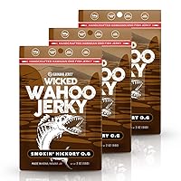 Smokin' Hickory O.G Wahoo Ono Fish Jerky - Smoky Umami Flavor - Artisan Crafted by Kaimana Jerky - Organic Gourmet Smoked Dried Fish Strips Rich in Omega-3 & Protein - Low-Calorie Seafood Snack with Low Sodium & Sugar - 2 Ounce (Pack of 3)