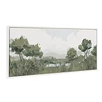 Sylvie Beaded Shades of Olive Vintage Framed Canvas Wall Art by Mary Sparrow, 18x40 White, Modern Abstract Tree Landscape Art for Wall