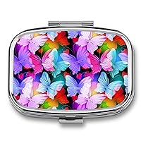 Colorful Psychedelic Butterfly Square Pill Box for Purse Pocket 2 Compartment Medicine Tablet Holder Organizer Decorative Pill Case