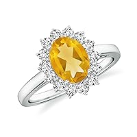 Natural Citrine Princess Diana Halo Ring for Women Girls in Sterling Silver / 14K Solid Gold/Platinum