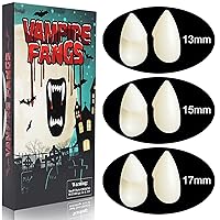 Vampire Teeth Adult 3 Sizes Halloween Decorations Cosplay Props Werewolf 3 Pairs Vampire Fangs Fake Teeth with Reusable Adhesive Party Favors Accessories Gift for Women/Men (13mm+15mm+17mm)