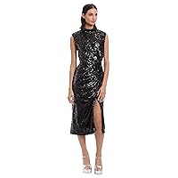 Donna Morgan Women's Sequin Mock Neck Midi Dress with Slit