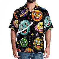 Hawaiian Shirt for Men, Mens Button Down Short Sleeve Shirt, Tropical Shirts for Men, Space Planet Cartoon Universe