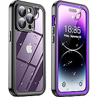 Temdan for iPhone 14 Pro Case Waterproof,Built-in 9H Tempered Glass Screen Protector [IP68 Underwater][14FT Military Dropproof][Dustproof][Real 360] Full Body Shockproof Protective Case-Purple/Clear