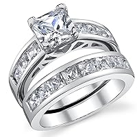 1 Carat Radiant Cubic Zirconia CZ Sterling Silver 925 Wedding Engagement Ring Band Set Sizes 4 to 11