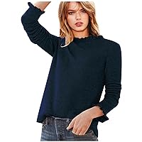 Fall Women's Fleece Crewneck Ruffled Sweater Solid Color Baggy Pullover Long Sleeve Tops