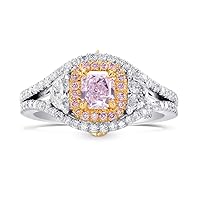 Leibish & co 1.15Cts Pink Diamond Engagement 3 Stone Ring Set in Platinum & 18K Rose Gold Natural Loose Stone Anniversary Birthday Gift For Her Wedding Real Engagement