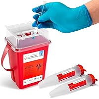 Sharps Container, Sharps Containers for Home Use, 1 Quart Needle Disposal Containers, Sharps Disposal Container, Biohazard Containers - with 2 Small Sharps Containers with Locking Mechanism