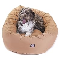 Majestic Pet 52 Inch Bagel Calming Dog Bed Washable – Cozy Soft Round Dog Bed with Spine Support for Dogs to Rest their Head - Fluffy Donut Dog Bed 52x35x11 (Inch) - Round Pet Bed X-Large – Khaki