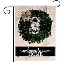 Boxwood Wreath Classic Monogram Initial Family Last Name S Garden Flag 12.5 x 18 Inch,Vertical Double Sided Welcome Buffalo Check Plaid Rustic Farmhouse Flag Yard Outdoor Décor