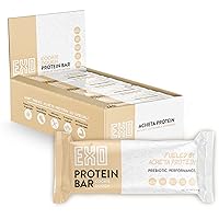 EXO Prebiotic Protein Bars, Cookie Dough | Dairy Free, Gluten Free, Low Sugar | 14g Protein, Sustainable, B12, Gut Heath, | Non-GMO. Vegetarian, Paleo | Vitamins, Sustained Energy, 12 Count,