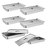 6 Pack Steam Table Pan Full Size Hotel Pan, [NSF Certified][with Lid] Catering Food Pan Commercial Stainless Steel 2.5 Inch Deep Anti-Jamming