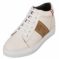CALTO Men's Invisible Height Increasing Elevator Shoes - Leather Midtop Lace-up Casual Fashion Sneakers - 2.8 Inches Taller