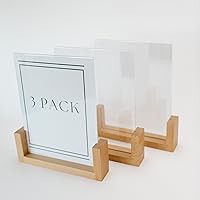 Clear Acrylic Sign Holder 8.5 x 11 Vertical (3 Pack) - Acrylic Table Sign Holders w/ Wood Base - Acrylic Paper Holder Stand for Photos, Weddings, & Vendor Booth Display Items - Acrylic Sign Holders