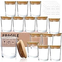 CONNOO 15 Pack 7 OZ Clear Candle Jars with Bamboo Lids, Thick Glass Empty Jars for Making Candles - Dishwasher Safe, in Bulk.